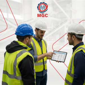 موظفون يعملون في مصنع منتجات اسمنتية