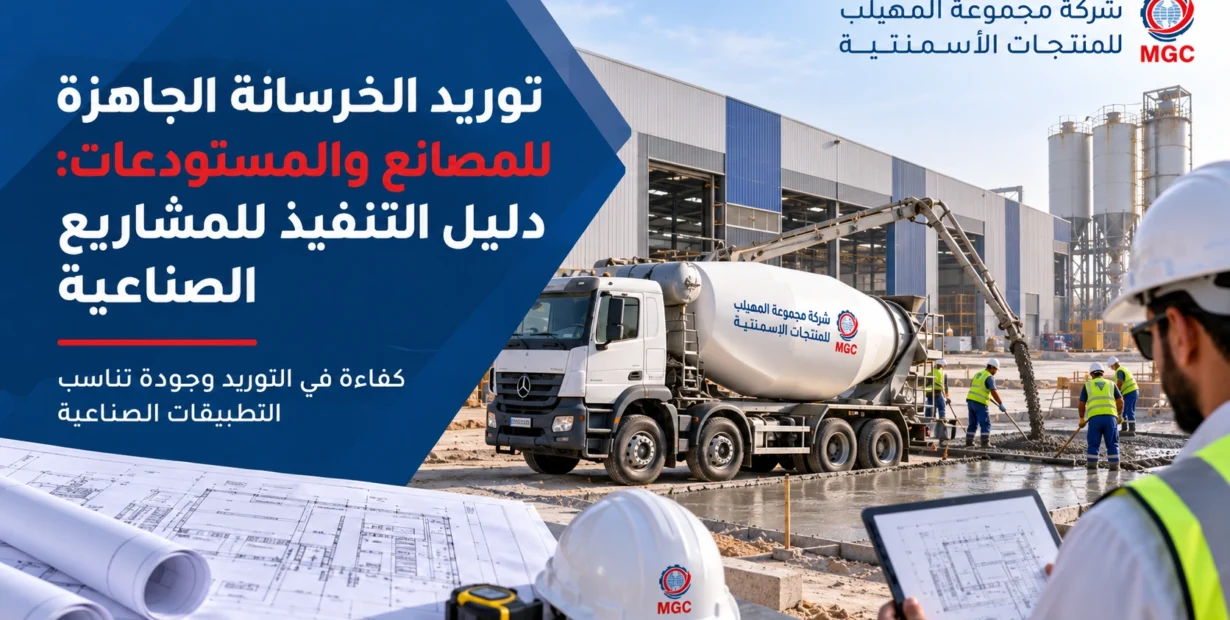 توريد الخرسانة الجاهزة للمصانع والمستودعات: دليل التنفيذ للمشاريع الصناعية