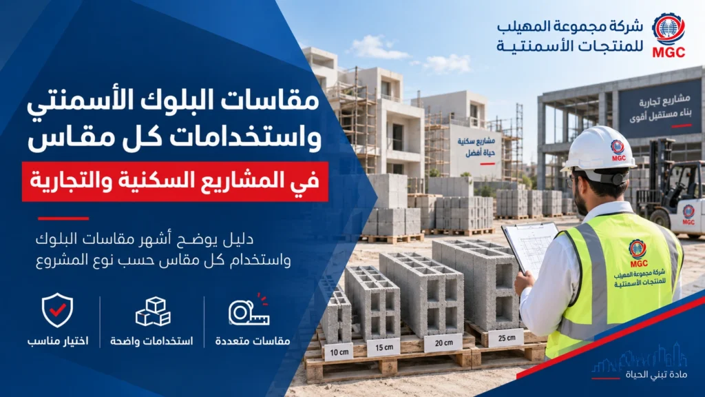 مقاسات البلوك الأسمنتي واستخدامات كل مقاس في المشاريع السكنية والتجارية
